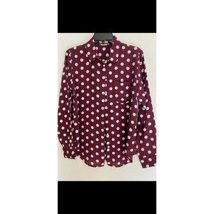 Van Heusen Wine color polkadot button down Blouse Size M